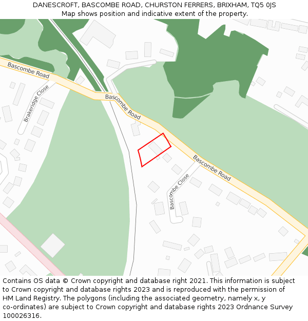 DANESCROFT, BASCOMBE ROAD, CHURSTON FERRERS, BRIXHAM, TQ5 0JS: Location map and indicative extent of plot