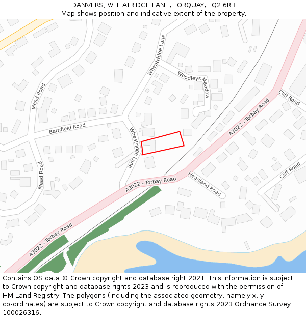 DANVERS, WHEATRIDGE LANE, TORQUAY, TQ2 6RB: Location map and indicative extent of plot