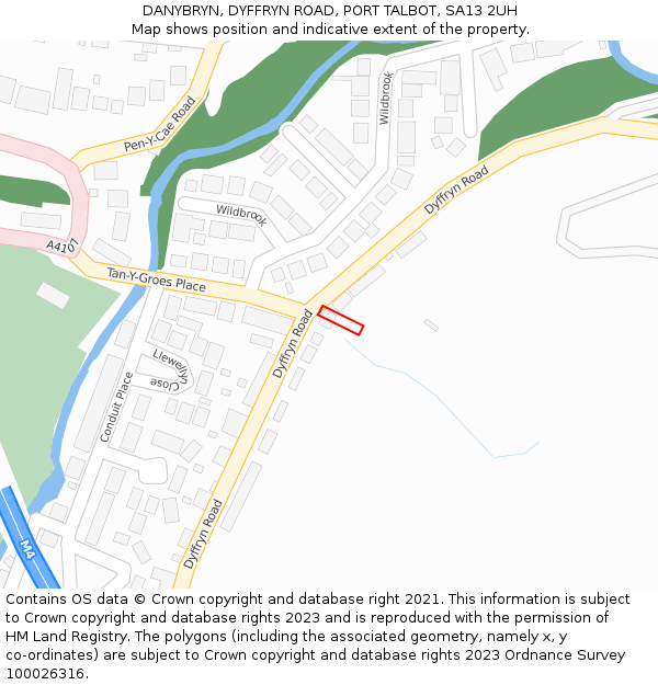 DANYBRYN, DYFFRYN ROAD, PORT TALBOT, SA13 2UH: Location map and indicative extent of plot