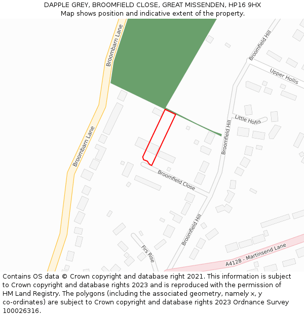 DAPPLE GREY, BROOMFIELD CLOSE, GREAT MISSENDEN, HP16 9HX: Location map and indicative extent of plot