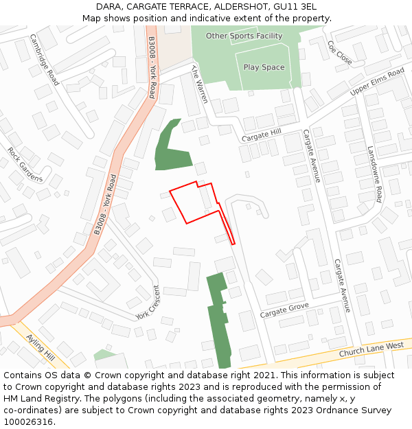 DARA, CARGATE TERRACE, ALDERSHOT, GU11 3EL: Location map and indicative extent of plot