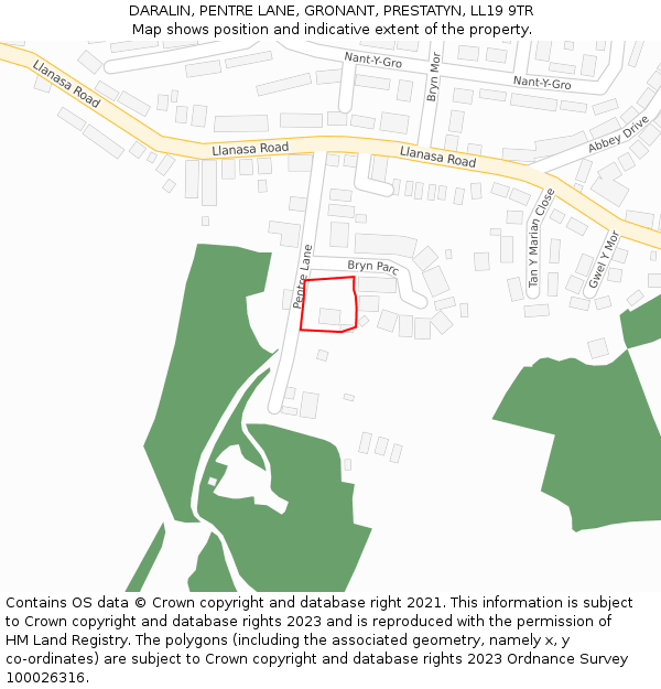 DARALIN, PENTRE LANE, GRONANT, PRESTATYN, LL19 9TR: Location map and indicative extent of plot