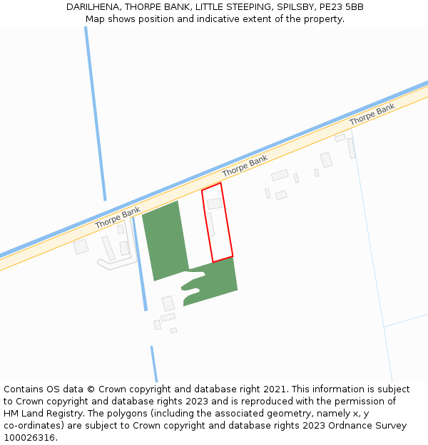 DARILHENA, THORPE BANK, LITTLE STEEPING, SPILSBY, PE23 5BB: Location map and indicative extent of plot