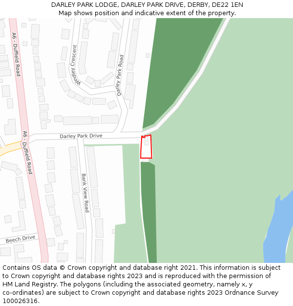 DARLEY PARK LODGE, DARLEY PARK DRIVE, DERBY, DE22 1EN: Location map and indicative extent of plot