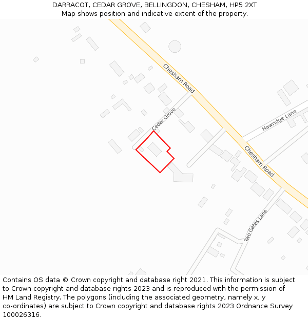 DARRACOT, CEDAR GROVE, BELLINGDON, CHESHAM, HP5 2XT: Location map and indicative extent of plot