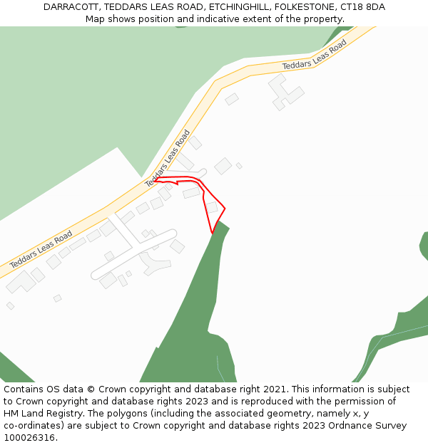 DARRACOTT, TEDDARS LEAS ROAD, ETCHINGHILL, FOLKESTONE, CT18 8DA: Location map and indicative extent of plot