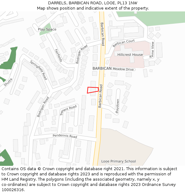 DARRELS, BARBICAN ROAD, LOOE, PL13 1NW: Location map and indicative extent of plot