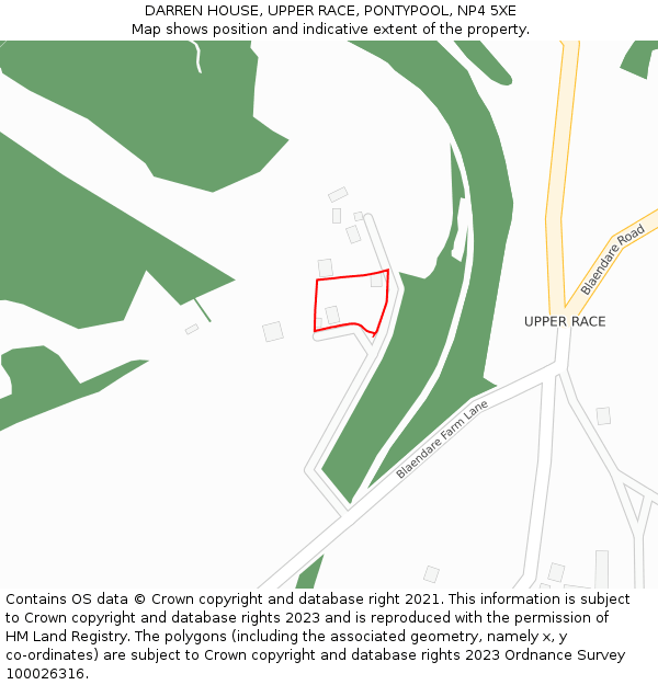 DARREN HOUSE, UPPER RACE, PONTYPOOL, NP4 5XE: Location map and indicative extent of plot