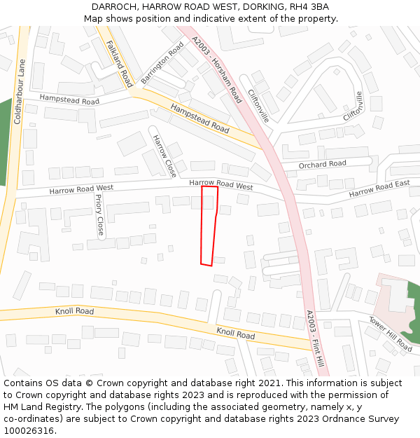 DARROCH, HARROW ROAD WEST, DORKING, RH4 3BA: Location map and indicative extent of plot