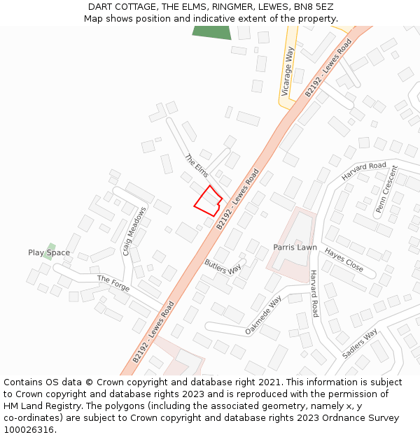 DART COTTAGE, THE ELMS, RINGMER, LEWES, BN8 5EZ: Location map and indicative extent of plot