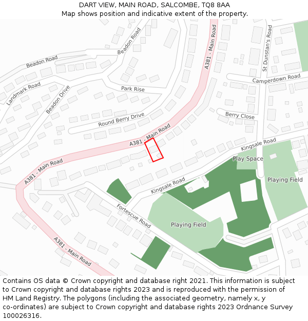 DART VIEW, MAIN ROAD, SALCOMBE, TQ8 8AA: Location map and indicative extent of plot