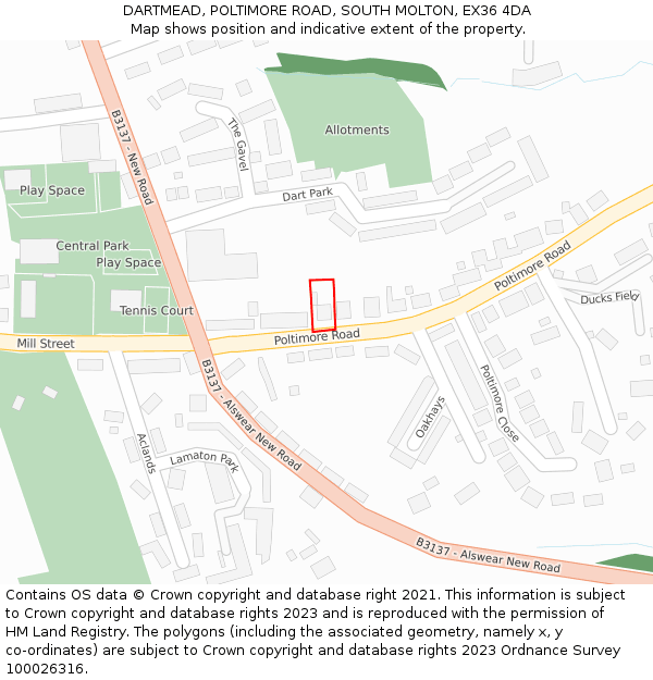 DARTMEAD, POLTIMORE ROAD, SOUTH MOLTON, EX36 4DA: Location map and indicative extent of plot