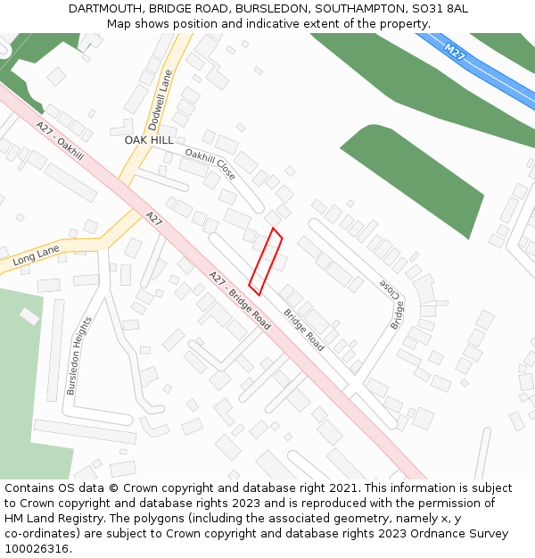 DARTMOUTH, BRIDGE ROAD, BURSLEDON, SOUTHAMPTON, SO31 8AL: Location map and indicative extent of plot