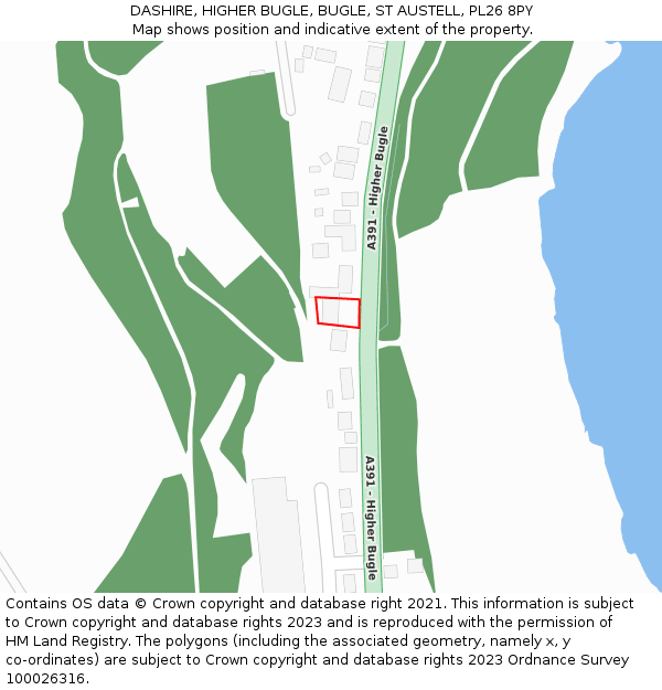 DASHIRE, HIGHER BUGLE, BUGLE, ST AUSTELL, PL26 8PY: Location map and indicative extent of plot