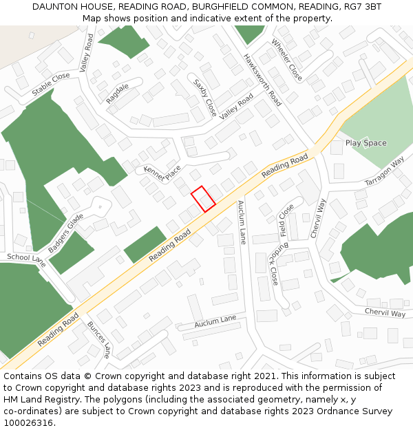 DAUNTON HOUSE, READING ROAD, BURGHFIELD COMMON, READING, RG7 3BT: Location map and indicative extent of plot