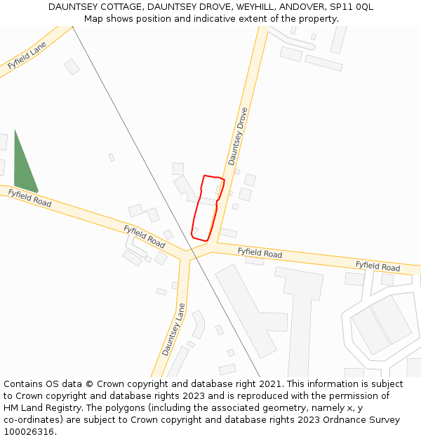 DAUNTSEY COTTAGE, DAUNTSEY DROVE, WEYHILL, ANDOVER, SP11 0QL: Location map and indicative extent of plot