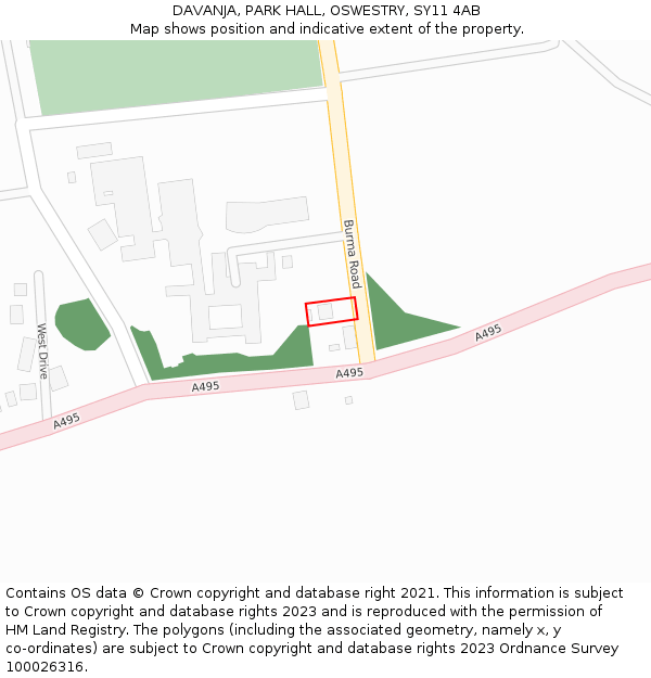 DAVANJA, PARK HALL, OSWESTRY, SY11 4AB: Location map and indicative extent of plot