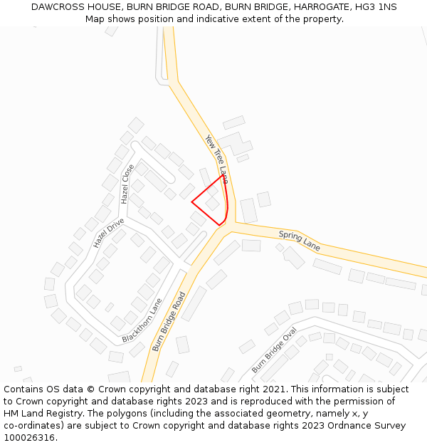 DAWCROSS HOUSE, BURN BRIDGE ROAD, BURN BRIDGE, HARROGATE, HG3 1NS: Location map and indicative extent of plot