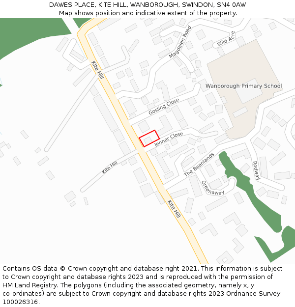 DAWES PLACE, KITE HILL, WANBOROUGH, SWINDON, SN4 0AW: Location map and indicative extent of plot