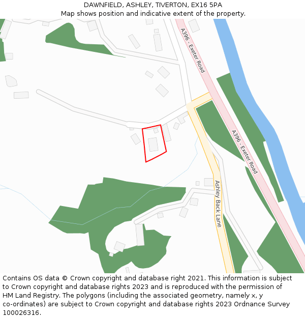 DAWNFIELD, ASHLEY, TIVERTON, EX16 5PA: Location map and indicative extent of plot