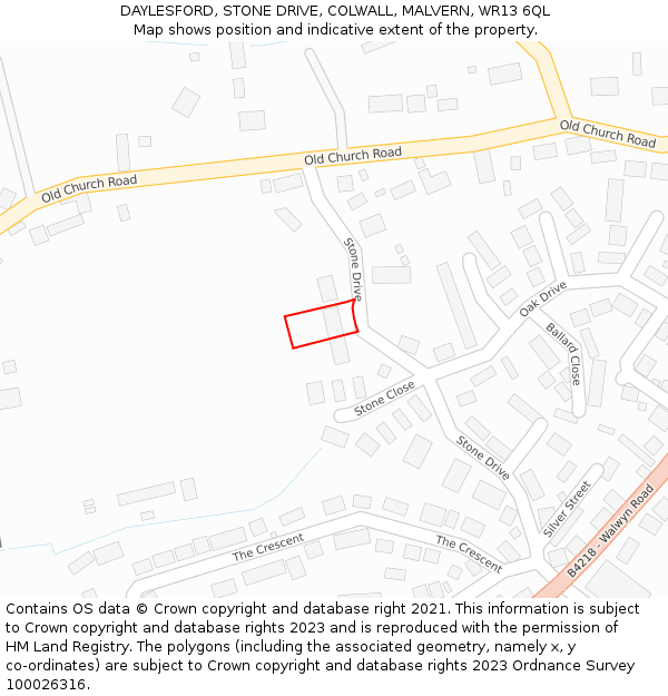 DAYLESFORD, STONE DRIVE, COLWALL, MALVERN, WR13 6QL: Location map and indicative extent of plot