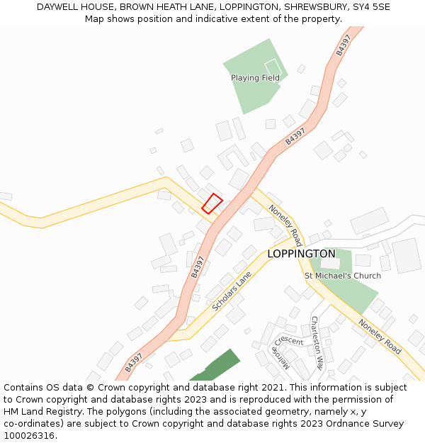 DAYWELL HOUSE, BROWN HEATH LANE, LOPPINGTON, SHREWSBURY, SY4 5SE: Location map and indicative extent of plot