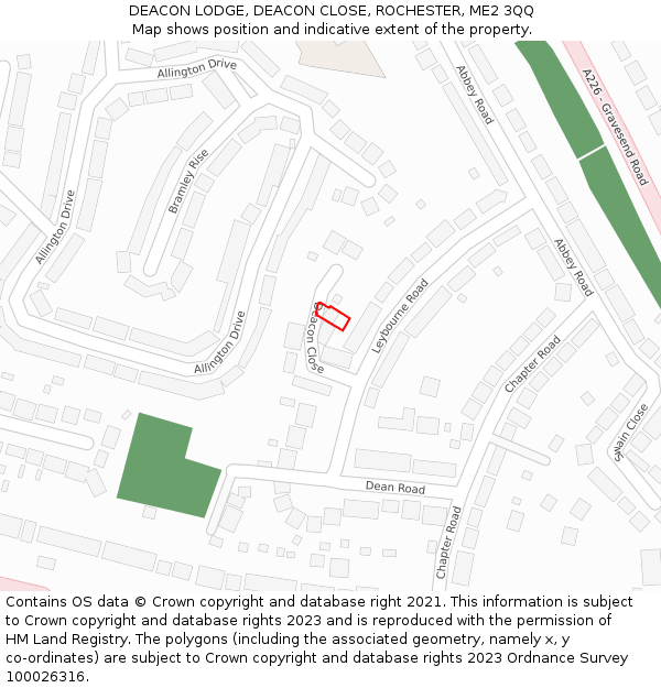 DEACON LODGE, DEACON CLOSE, ROCHESTER, ME2 3QQ: Location map and indicative extent of plot