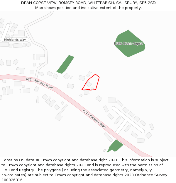 DEAN COPSE VIEW, ROMSEY ROAD, WHITEPARISH, SALISBURY, SP5 2SD: Location map and indicative extent of plot