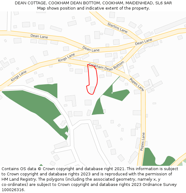 DEAN COTTAGE, COOKHAM DEAN BOTTOM, COOKHAM, MAIDENHEAD, SL6 9AR: Location map and indicative extent of plot