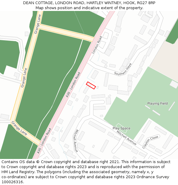 DEAN COTTAGE, LONDON ROAD, HARTLEY WINTNEY, HOOK, RG27 8RP: Location map and indicative extent of plot