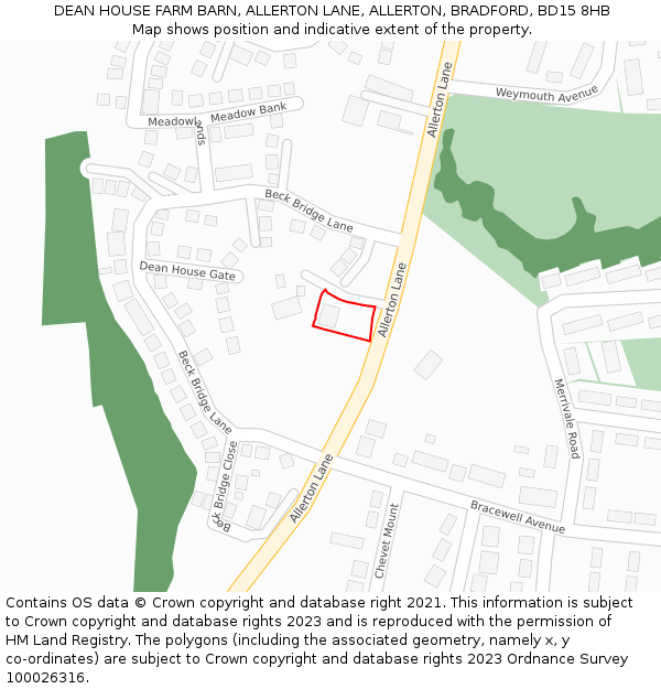 DEAN HOUSE FARM BARN, ALLERTON LANE, ALLERTON, BRADFORD, BD15 8HB: Location map and indicative extent of plot