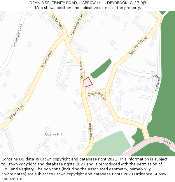 DEAN RISE, TRINITY ROAD, HARROW HILL, DRYBROOK, GL17 9JR: Location map and indicative extent of plot