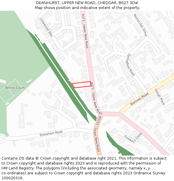 DEANHURST, UPPER NEW ROAD, CHEDDAR, BS27 3DW: Location map and indicative extent of plot