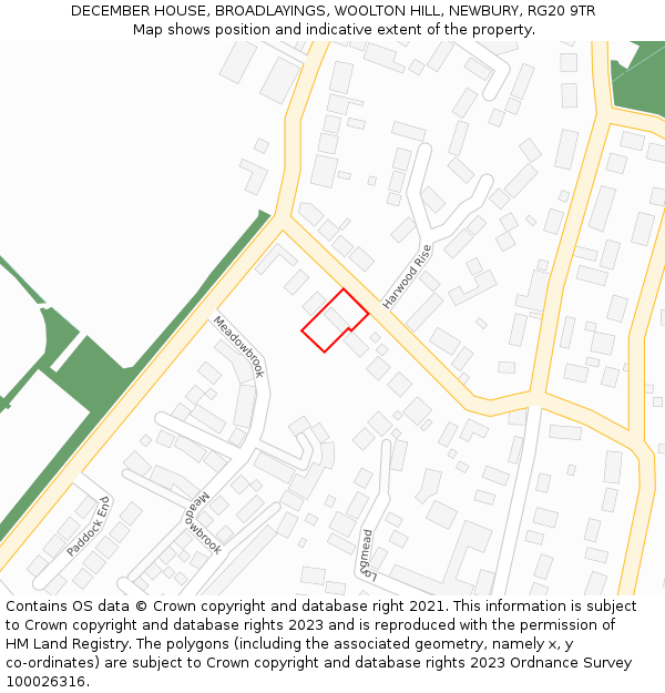 DECEMBER HOUSE, BROADLAYINGS, WOOLTON HILL, NEWBURY, RG20 9TR: Location map and indicative extent of plot