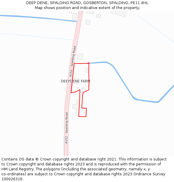 DEEP DENE, SPALDING ROAD, GOSBERTON, SPALDING, PE11 4HL: Location map and indicative extent of plot