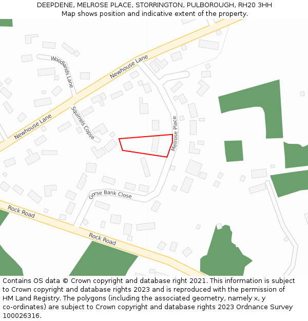 DEEPDENE, MELROSE PLACE, STORRINGTON, PULBOROUGH, RH20 3HH: Location map and indicative extent of plot