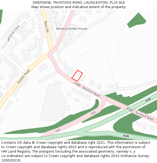 DEEPDENE, TAVISTOCK ROAD, LAUNCESTON, PL15 9LE: Location map and indicative extent of plot