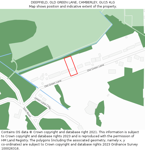 DEEPFIELD, OLD GREEN LANE, CAMBERLEY, GU15 4LG: Location map and indicative extent of plot