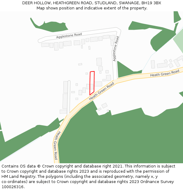 DEER HOLLOW, HEATHGREEN ROAD, STUDLAND, SWANAGE, BH19 3BX: Location map and indicative extent of plot