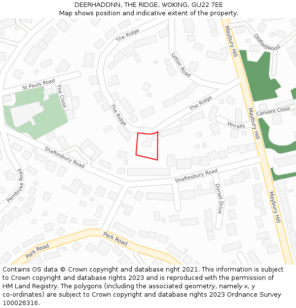 DEERHADDNN, THE RIDGE, WOKING, GU22 7EE: Location map and indicative extent of plot