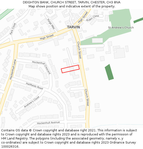 DEIGHTON BANK, CHURCH STREET, TARVIN, CHESTER, CH3 8NA: Location map and indicative extent of plot