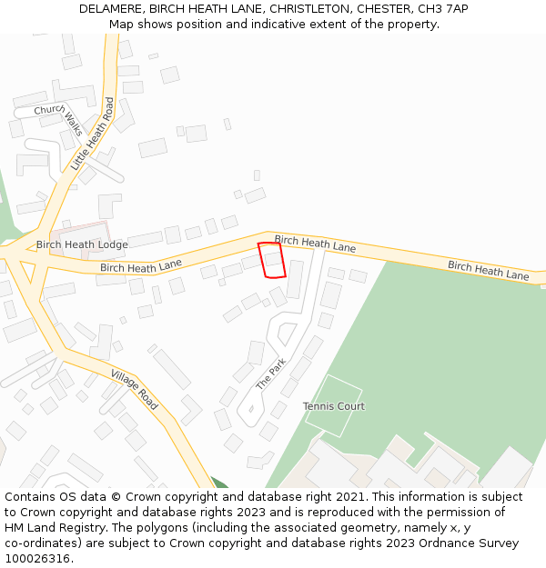 DELAMERE, BIRCH HEATH LANE, CHRISTLETON, CHESTER, CH3 7AP: Location map and indicative extent of plot