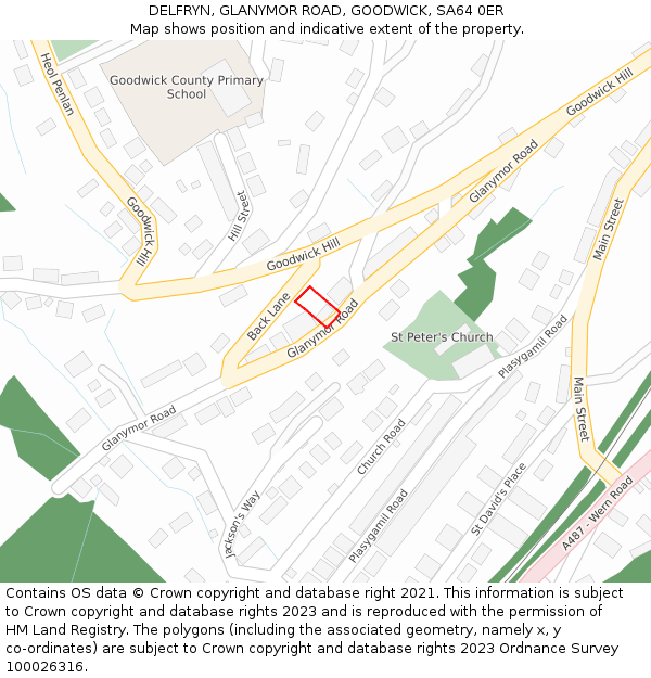 DELFRYN, GLANYMOR ROAD, GOODWICK, SA64 0ER: Location map and indicative extent of plot