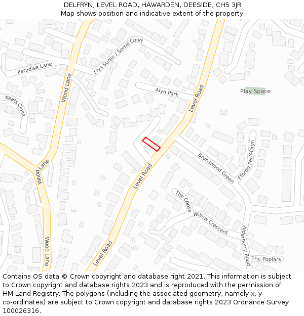 DELFRYN, LEVEL ROAD, HAWARDEN, DEESIDE, CH5 3JR: Location map and indicative extent of plot