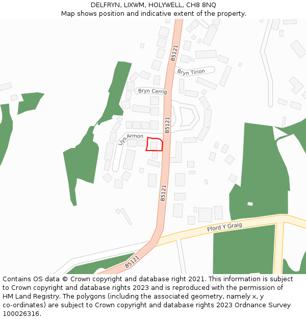 DELFRYN, LIXWM, HOLYWELL, CH8 8NQ: Location map and indicative extent of plot
