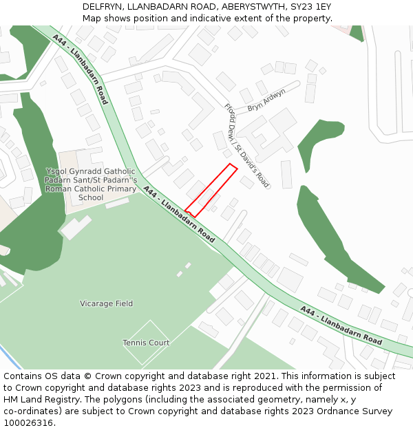 DELFRYN, LLANBADARN ROAD, ABERYSTWYTH, SY23 1EY: Location map and indicative extent of plot