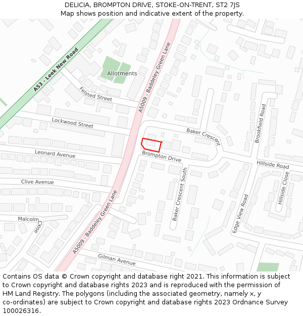 DELICIA, BROMPTON DRIVE, STOKE-ON-TRENT, ST2 7JS: Location map and indicative extent of plot