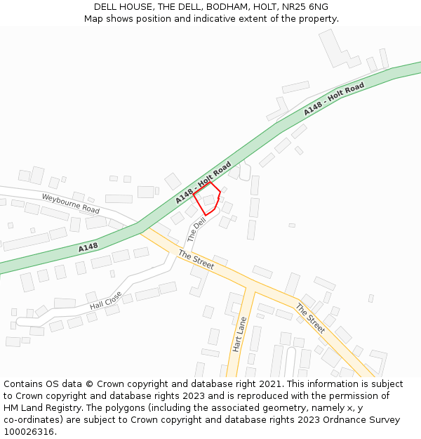 DELL HOUSE, THE DELL, BODHAM, HOLT, NR25 6NG: Location map and indicative extent of plot