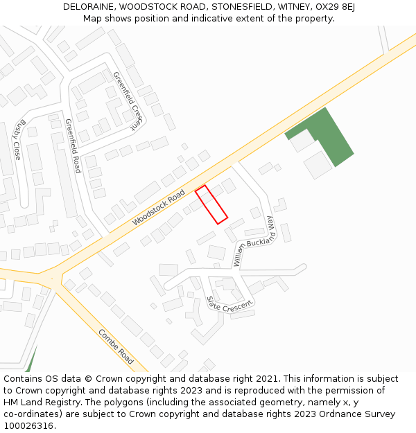 DELORAINE, WOODSTOCK ROAD, STONESFIELD, WITNEY, OX29 8EJ: Location map and indicative extent of plot