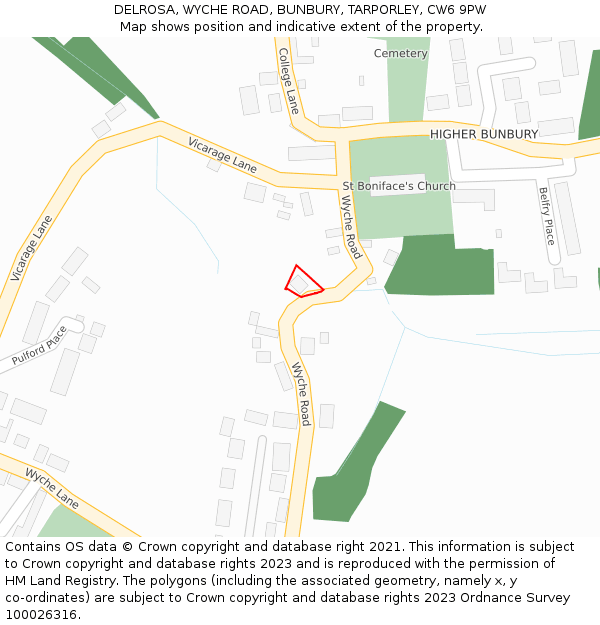 DELROSA, WYCHE ROAD, BUNBURY, TARPORLEY, CW6 9PW: Location map and indicative extent of plot